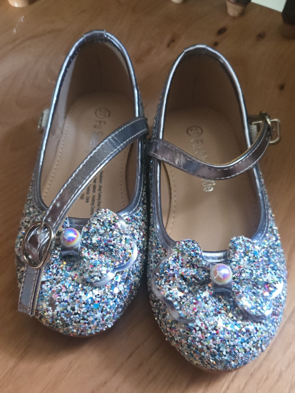 Kids Sparkle Mary Jane Shoes with Bow - Silver Glitter